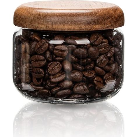 DOLASO Frischhaltedosen aus Glas mit Holzdeckel – kleine Kaffeegläser – Speisekammer-Organisation für Hafer, Müsli, Reis, Süßigkeiten (300 ml) (1/5)