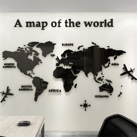 Carte du Monde 3D Stickers Muraux Décoration Murale Pour Maison Bureau étude Salon Canapé Fond Stickers Murau En Trois dômensions Décoration(L-180 x 100cm)- (1/5)