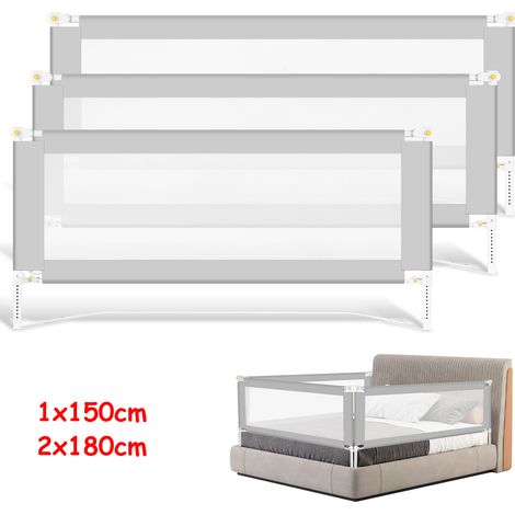 Randaco 3x Bettgitter Bettschutzgitter Kinderbettgitter klappbarer Babybettgitter Rausfallschutz für Kinder Elternbetten Bett Grau (2x180cm+1x150cm)