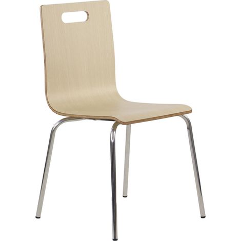Sedia in compensato naturale con struttura in acciaio inox. Modello WERDI A. (1/5)