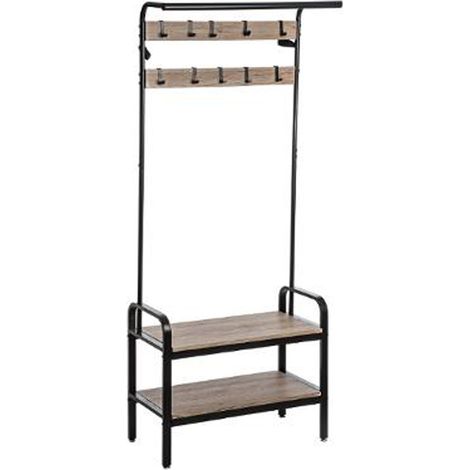 Pegane – Meuble d'entrée vestiaire bois et métal naturel – Dimensions L.73.5 x P.34 x H.170.5 cm – Rangement pour vêtements et chaussures (1/3)