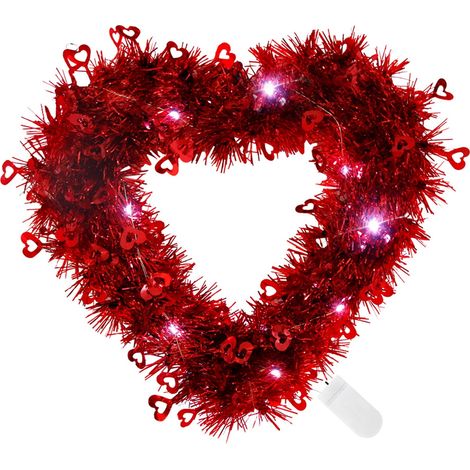 Guirlande Lumineuse En Forme De Cœur - Décoration Murale Pour Porte D'Entrée Mariage Fête Des Amoureux - 30 x 30 x 8 cm - 2 Piles CR2032 Incluses (1/5)