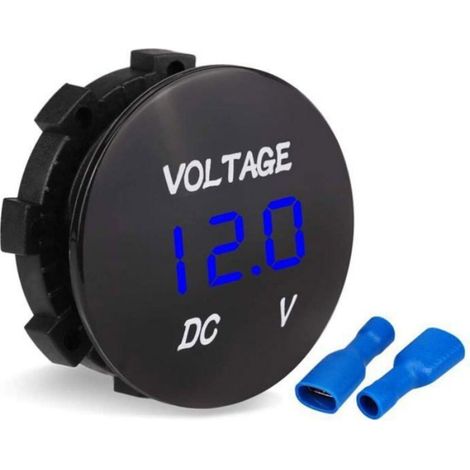 Voltmètre Moto, Voiture Moto Led Affichage Numérique Voltmètre Dc Voltmètre 12V-24V pour Bateau Moto Camion Marine (Bleu) (1/4)