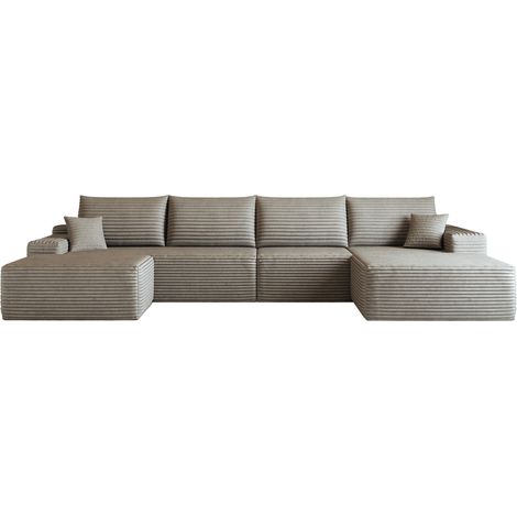 Divano angolare modulare 340 cm in tessuto color cammello con chaise longue L (1/5)