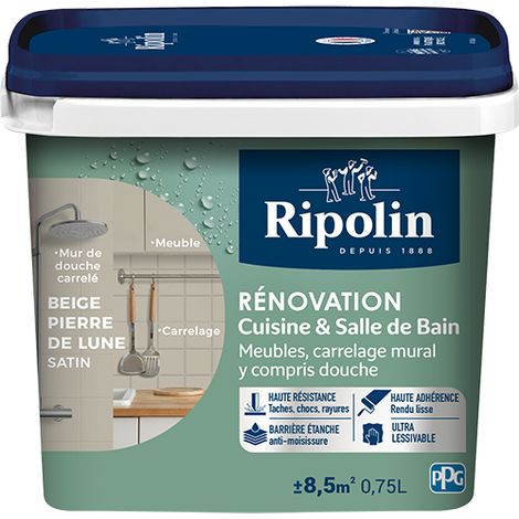 Peinture Rénovation Cuisine et Bain - Satin - 0,75L - Beige Pierre de Lune - Ripolin (1/5)