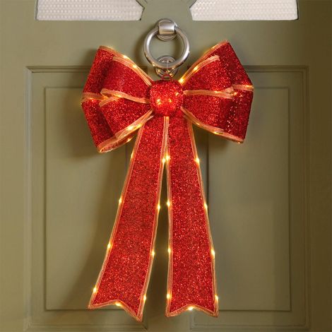Christmas Light Up Door Bow 40cm x 60cm Battery Operated - Red (1/4)