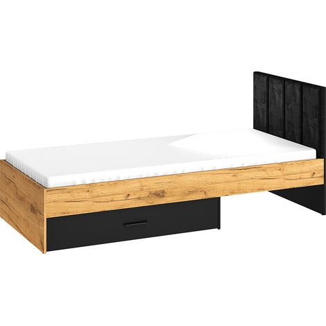 Bett 90x200cm mit Bettschublade, schwarz mit Eiche, CASPER-131 (1/5)