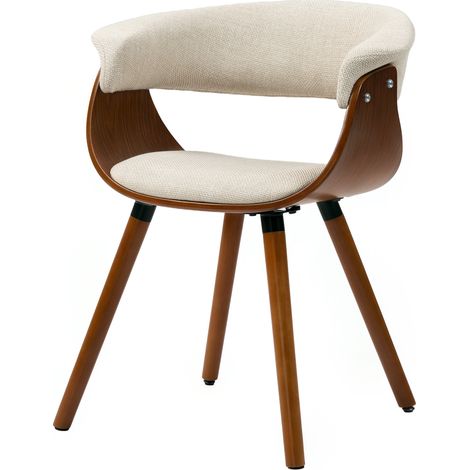Chaise à manger aspect lin beige dossier courbé pieds bois