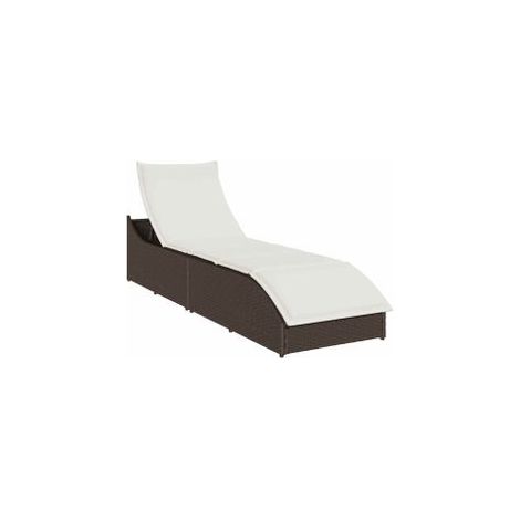 Chaise longue pliante coussin rangement marron résine tressée (1/5)