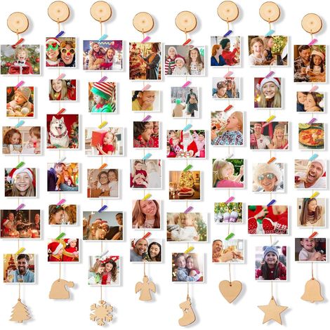 Cadre Photo Pele Mele Mural Porte Photo Mural à Pince Cadre Multi Photo Accroche Photo en Bois DIY Decoration Maison (1/5)