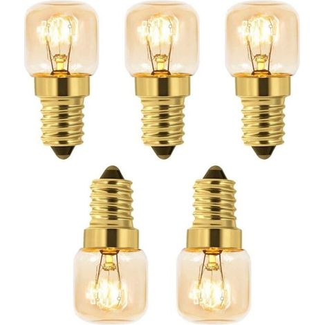 Lot de 5 Ampoule à Sel 15W E14 T22, Incandescence Blanc Chaud 2700K, 80LM, AC 230V, Ampoule Four 300°, Pour Four, Frigo,Lampe de (1/5)