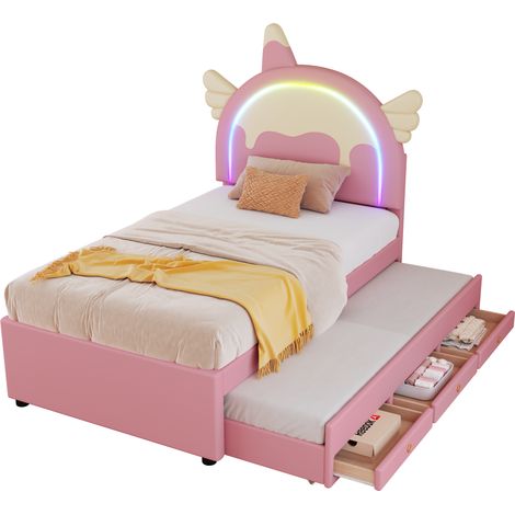 CAIziLit enfant 90x200 cm licorne, gigogne coulissant, PU, sans matelas (1/5)
