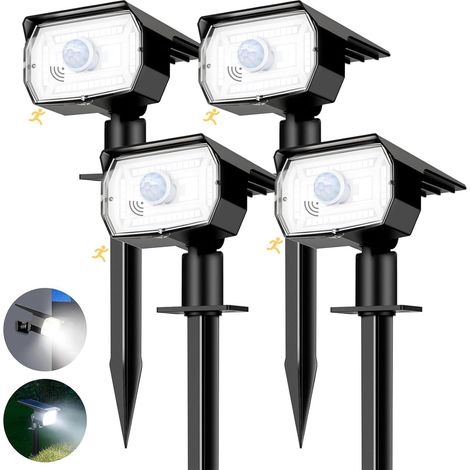 Lampe Solaire Exterieur Detecteur de Mouvement Lot de 4 - Spot Solaire Extérieur Puissant 56 LED/3 Modes avec Étanche, Réglable LED Lumiere Solaire Exterieur pour Jardin Chemins(Blanc Froid) (1/5)