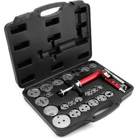 Kit d'outils pneumatiques pour étriers de freins (24 pièces) avec mallette - Véhicules américains, européens et japonais - Comprend un rembobineur et un adaptateur - 24 pièces (1/4)
