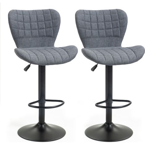 Set di 2 sgabelli da bar di design con schienale curvo imbottito, altezza della seduta regolabile da 61 a 81 cm, girevoli a 360°, poggiapiedi, velluto grigio.