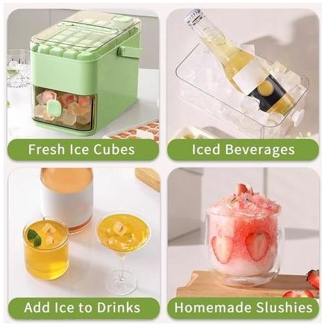 Machine à glaçons avec 56 compartiments, plateau à glaçons à 2 couches avec récipient de stockage, libération de glace à bouton-poussoir, matériau sans BPA sans danger pour les aliments, seau à glace (1/5)