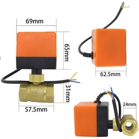 AC220V AC24V DC12V vanne motorisee 2 voies - Vanne a sphere 2 voies motorisee DN15 DN20 DN25 DN32 DN40 DN50 (AC220V DN20) (1/4)