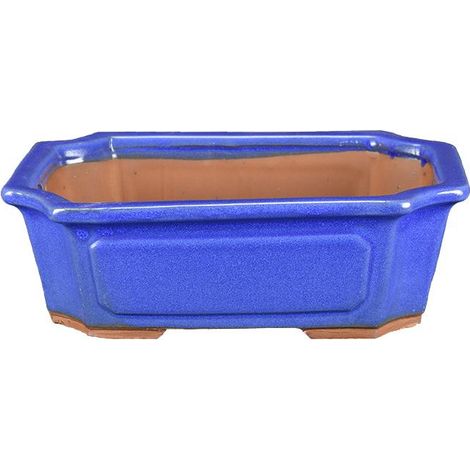 Vaso per bonsai rettangolare in gres smaltato blu 27x20x8 cm - GA9