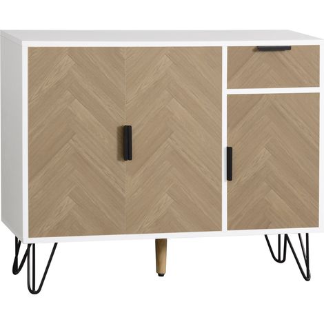 Aparador moderno blanco y madera con cajón y estantes regulables 90 x 30 x 71,5 cm (1/5)