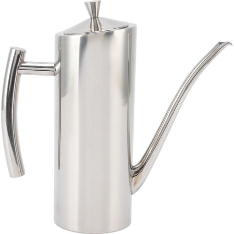 Bouteille distributrice d'huile en acier inoxydable poli miroir, poignées incurvées ergonomiques, anti-goutte, idéale pour la cuisine. (1/5)