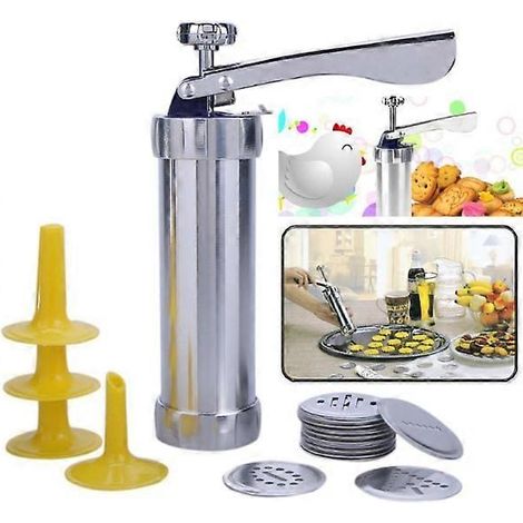 Ensemble presse à biscuits et machine à gâteaux comprenant 20 pièces argentées design (1/4)