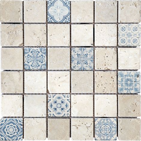 MOSAIQUE RENAISSANCE TRAVERTIN IVOIRE BLUE  1 PLAQUE 30,5 X 30,5 CM CASA LINEA