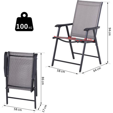 2er-Set klappbare Gartenstühle mit Armlehnen für Terrasse und Garten, Tragkraft 110 kg, 58 x 64 x 94 cm, Grau