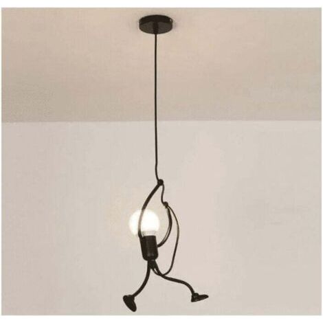 Luminaires suspendus créatifs modernes de petites personnes noir personnes dessin animé suspension lustre chambre enfant D26 × H 140 cm E27 suspension lustre accessoires