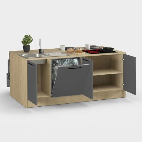 Îlot de cuisine moderne avec évier et rangements Kerun - Anthracite (1/5)