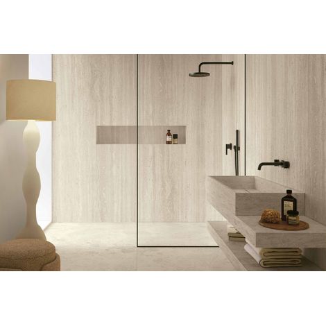 Grès cérame - LA GEOTECA - TRAVERTINO IVORY CROSS - Naturale - 80x5,5x0,85cm  - Plinthe (1/2)