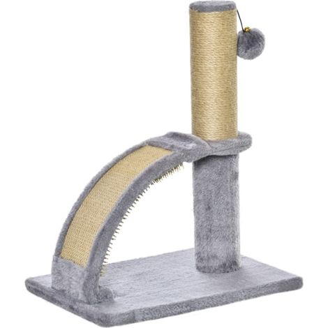Indoor Cat Tree Climbing Activity Center for Kittens - Scratching Post, Massage Board, Hanging Ball, Grey 34x24x43cm (1/5)