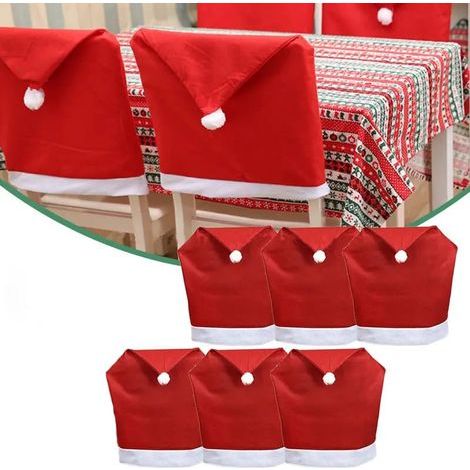 Christmas Chair Covers Set of 6 Non Woven Fabric Christmas Chair Covers with Santa Hat Red (1/4)