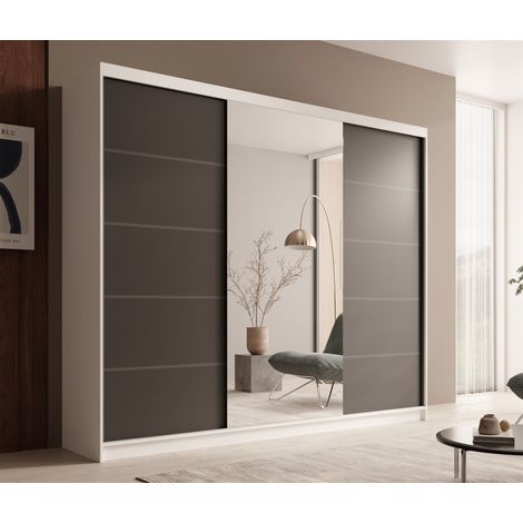Schiebetürenschrank Schrank OSLO in Weiß-Schwarz matt 250x215x58 cm (1/4)