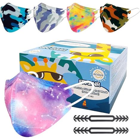 250 masques de protection multicolores, 5 motifs, 5 couches, CE FFP2, élastiques et sangles