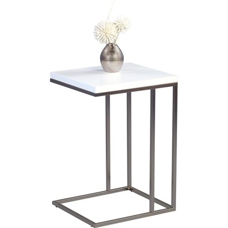 Table d'appoint, Bois d'ingénierie, Blanc/métal Aspect Acier Inoxydable, 38 x 43 x 62,5 cm (1/5)