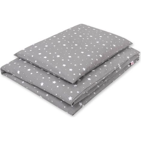 2-teiliges Kinderbettwäscheset aus Baumwolle 135x100 - Mini-weiße Sterne auf grauem Grund (1/4)