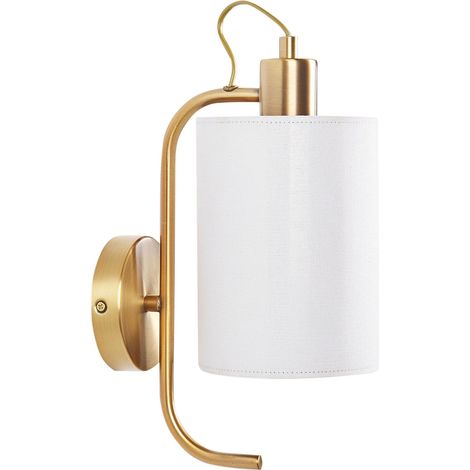 Lampada da parete moderna in metallo ramato e paralume in lino bianco Liberia