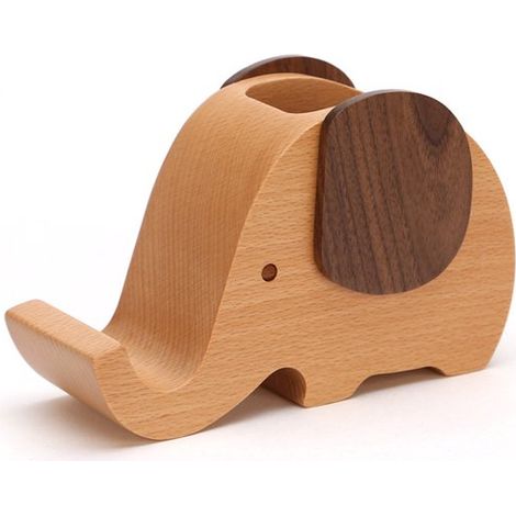 Portapenne in legno, organizer per penne in legno a forma di elefante con supporto per cellulare, vassoio per penne, accessori per ufficio, supporto per cellulare per scuole, casa e ufficio (1/5)