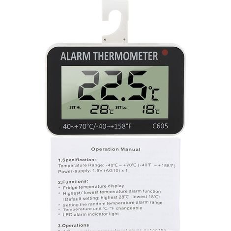 Digitales LCD-Kühlschrank-Alarmthermometer mit Temperaturfühler für Kühl- und Gefrierschränke (1/4)
