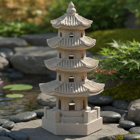 Decorazione da giardino giapponese, Statua da giardino a pagoda, Lanterna a pagoda in resina ad energia solare, Decorazione da esterno Zen giapponese per balcone, patio, portico, cortile 29x11,9x11,9 (1/5)