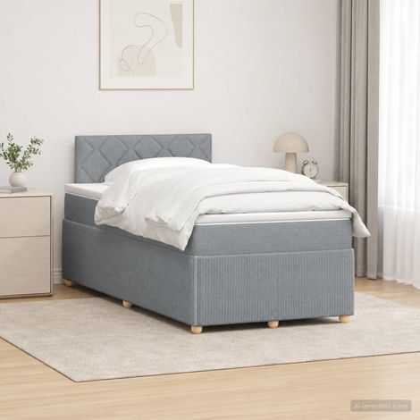 vidaXL Lit boxspring avec matelas Gris clair 120 x 190 cm Tissu (1/5)