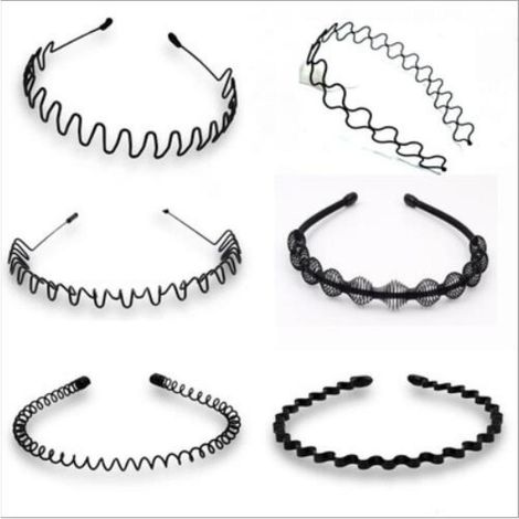 Lot de 6 Serre-tête, métal ondulé noir, ajustable, antidérapant, unisexe, sport travail (1/5)