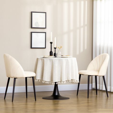 2er-Set Esszimmerstühle, moderne Küchenstühle mit muschelförmiger Rückenlehne und Metallbeinen, samtbezogene Stühle für Küche, Schlafzimmer, Büro und Wohnzimmer, Beige