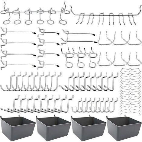 Pegboard Hooks Tool Holders with Bins, Peg Locks, for Organizing Various Tools, 80 Pieces (1/5)