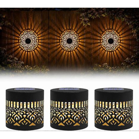 Appliques murales extérieures solaires mandala, projecteurs colorés pour jardin terrasse clôture cour, lot de 3 lampes décoratives blanc chaud (1/5)