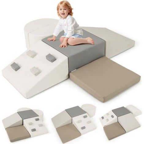 Tout-petits, jeu d'escalade en mousse facile à moduler, 6 pièces avec formes variées et attaches auto-agrippantes (1/5)
