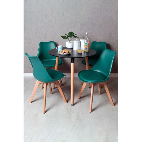 Conjuntos de mesa y sillas - Conjunto Mesa Tower Redonda 80 cm Negra y Pack 4 Sillas Synk Basic - Verde azulado (1/3)