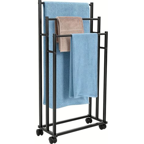 Porte-Serviettes autoportant, Range-Serviettes avec 3 Barres roues, Support Salle de Bain, Étagère de Rangement, pour Serviettes de Bain et Accessoires Idéal à Côté de la Douche Baignoire ou Lavabo (1/5)