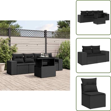 Salon de jardin 5 pcs avec coussins noir résine tressée - Ensemble Salon De Jardin - Meuble Extérieur - Jardin Design - Mobilier Résistant Aux Intempéries - Chaise Lounge (1/5)