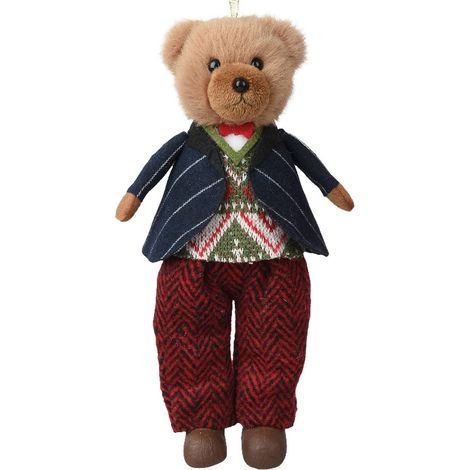 Kaemingk – Suspension de Noël ours en peluche monsieur avec veston, 18 cm, polyester